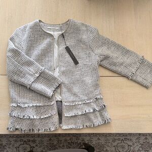 Tahari Womens Tweed Blazer - Gray and White